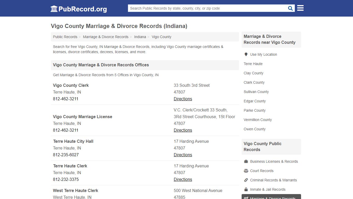 Vigo County Marriage & Divorce Records (Indiana) - PubRecord.org